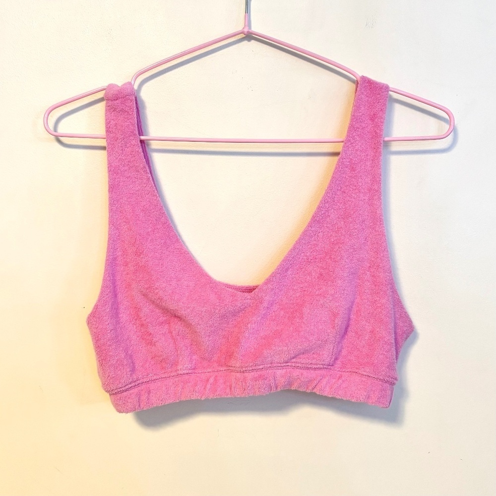 Aerie Recharge Least Support Terry Cloth Sports Bra Bubblegum Pink Womens Small